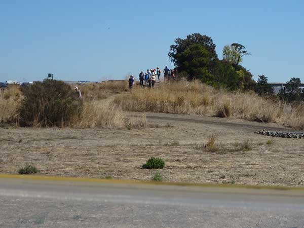 A group of people walking on a hill

Description automatically generated